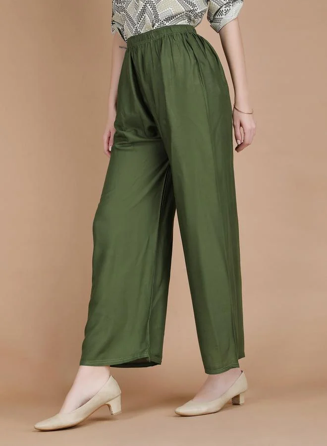Take Two Green Green Wide Leg Ethnic Palazzos By Michael Kovlin for Women | Best Price UAE